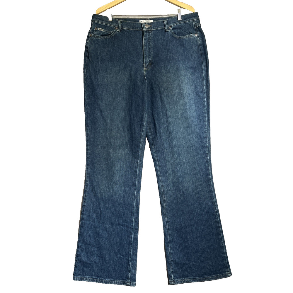Lee Jeans Women's 18 Long Blue Relaxed Bootcut High Rise Wide Leg Stretch Denim